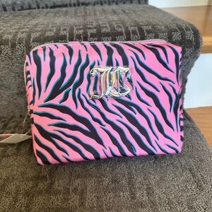 Juicy Couture Pink Zebra Print Nylon Wedge Cosmetic Bag